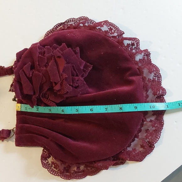 Vintage Elegant Burgundy Velvet Women's Bag Strap Fancy Formal Sz.Medium - Picture 6 of 8